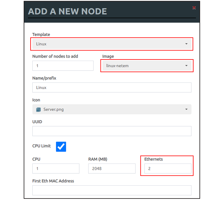 Adding NETem node on EVE-NG