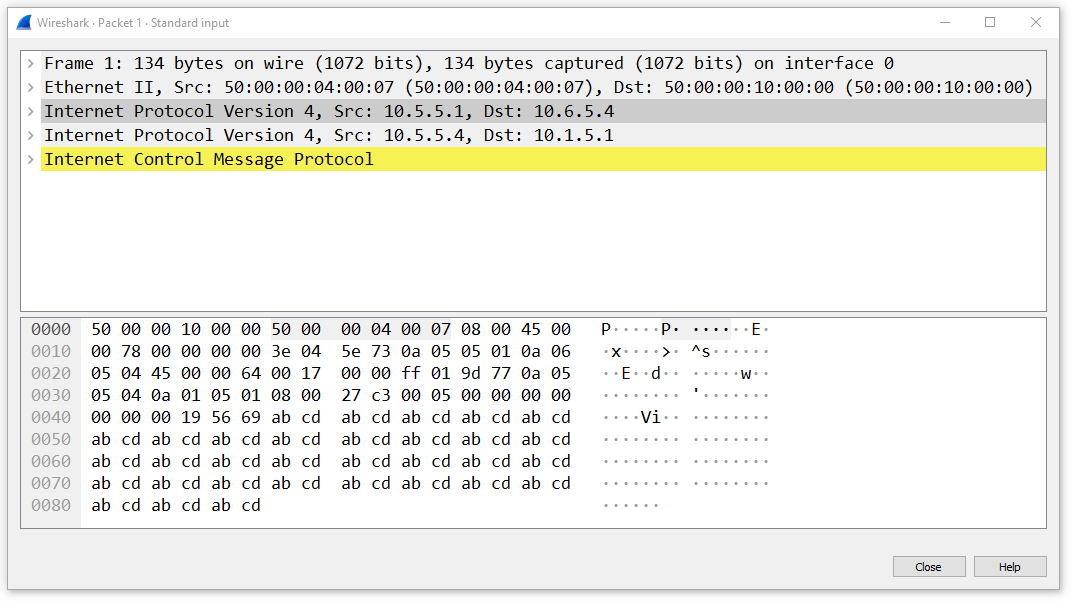 Wireshark capture of mirrored traffic