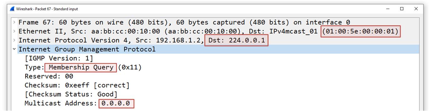 IGMPv1 Membership Query Wireshark