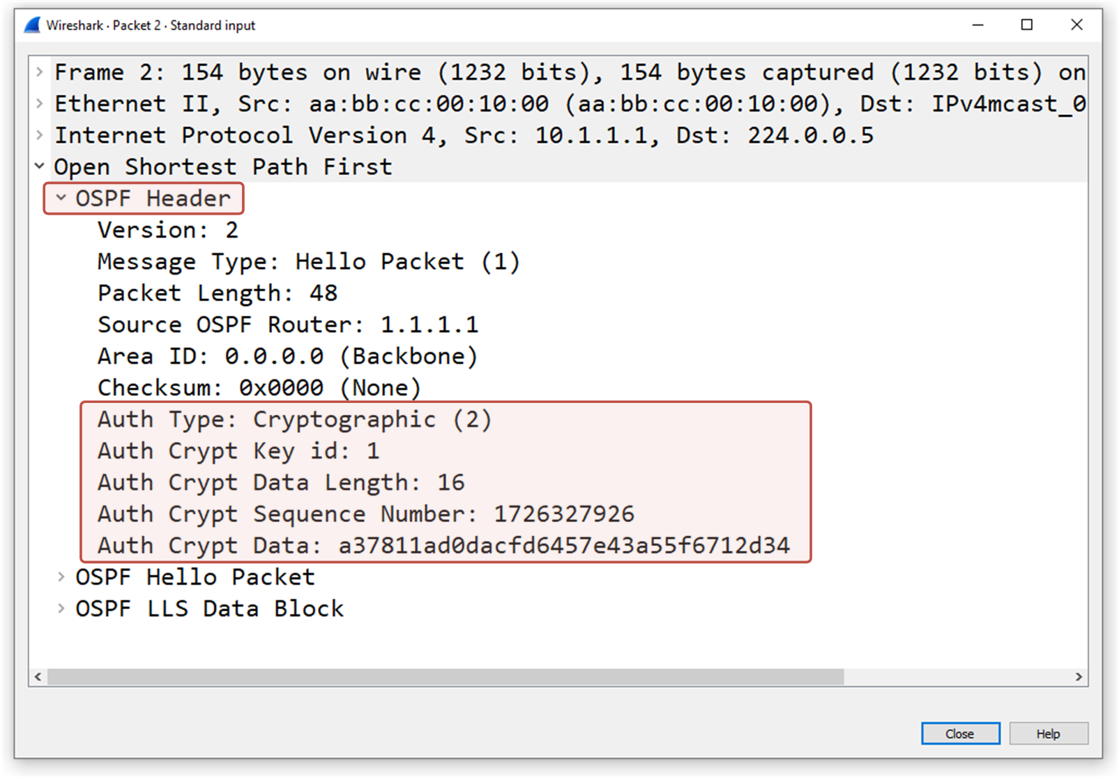 Hello Packet with MD5 Authentication