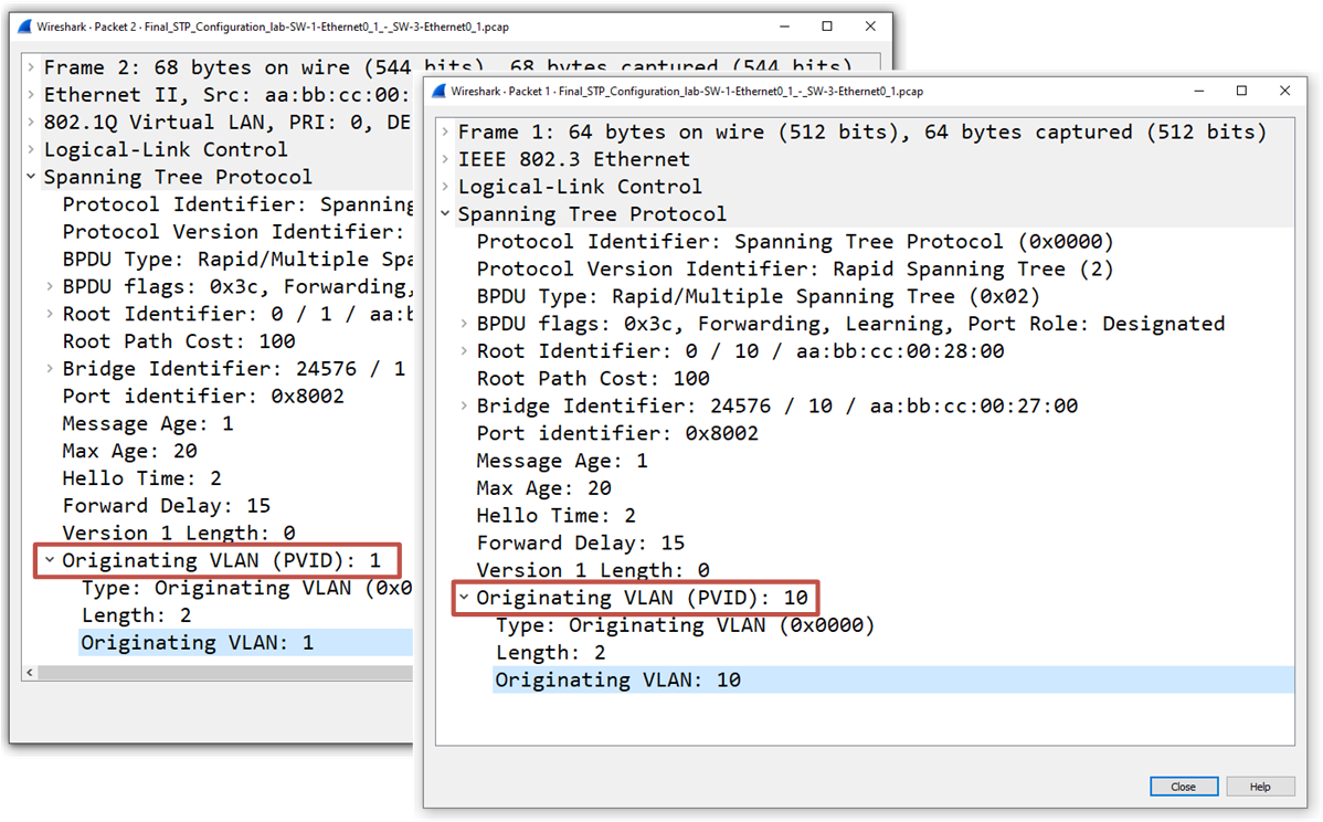 Two BPDUs screenshot.