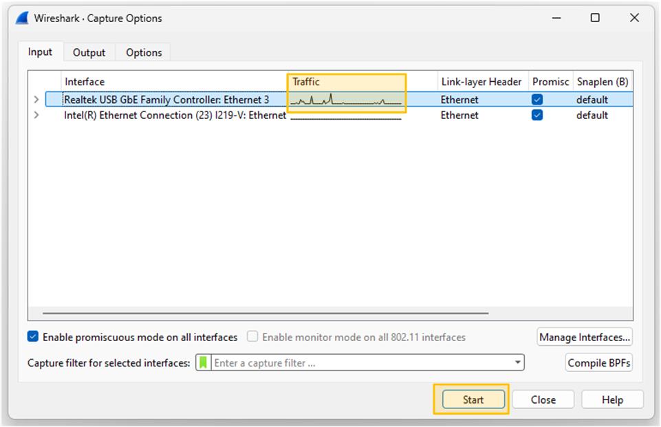 Wireshark Start Capture