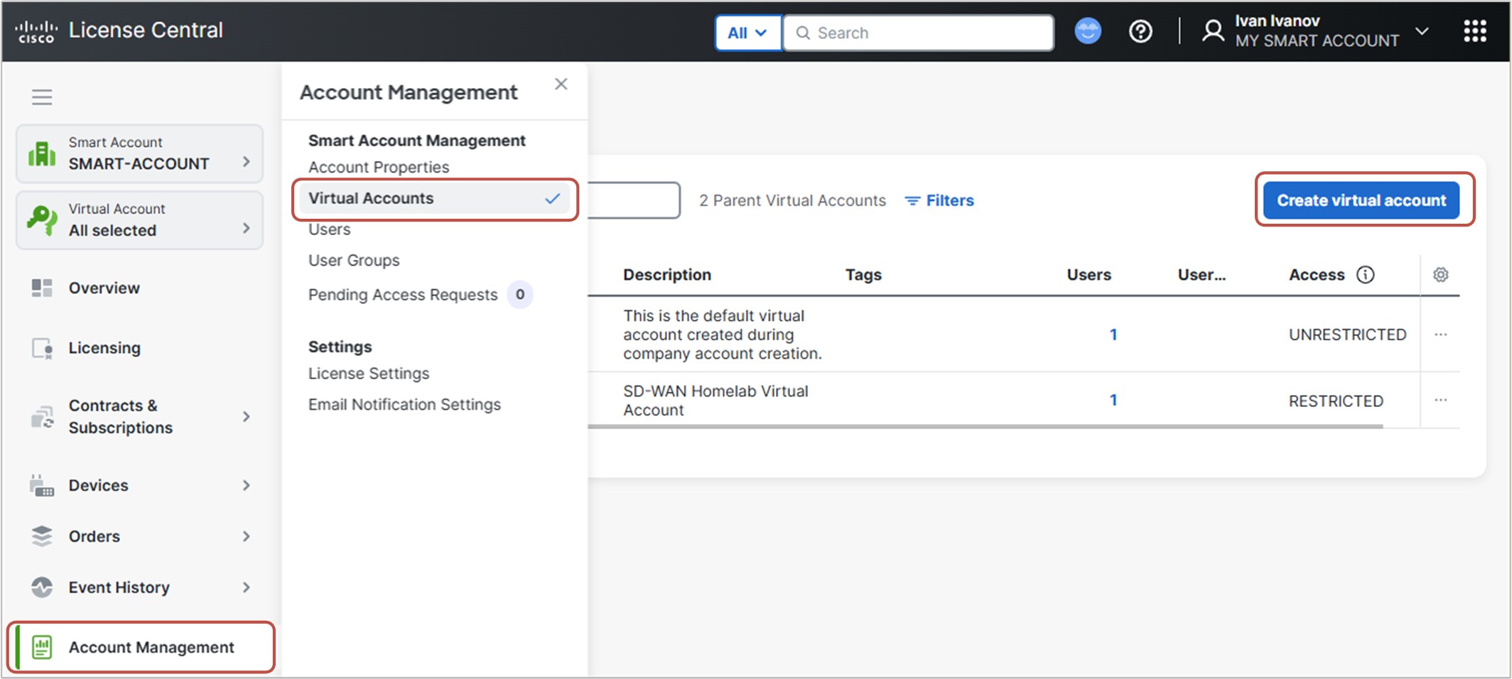 Creating a new Virtual Account