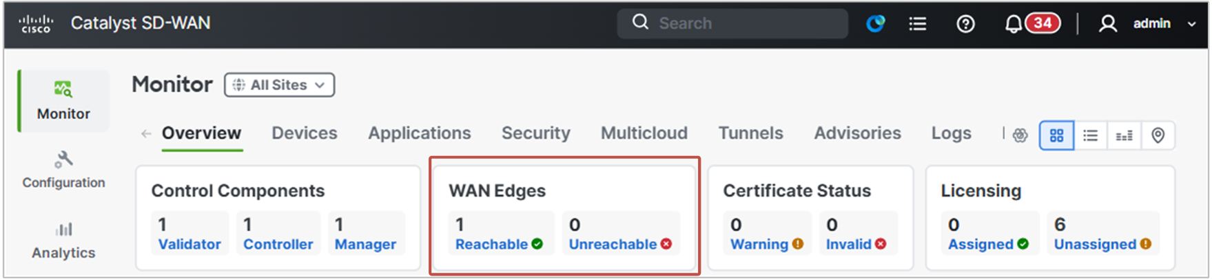 Verify the cEdge-1 onboarded successfully.