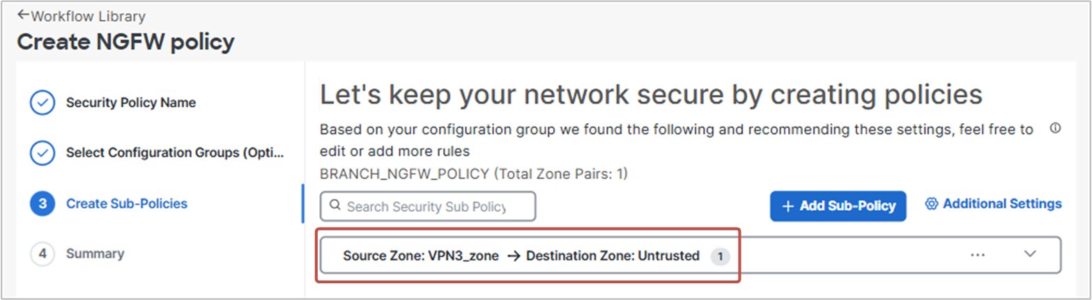 Figure 12.52. Keeping only the VPN3-to-Untrusted zone pair.