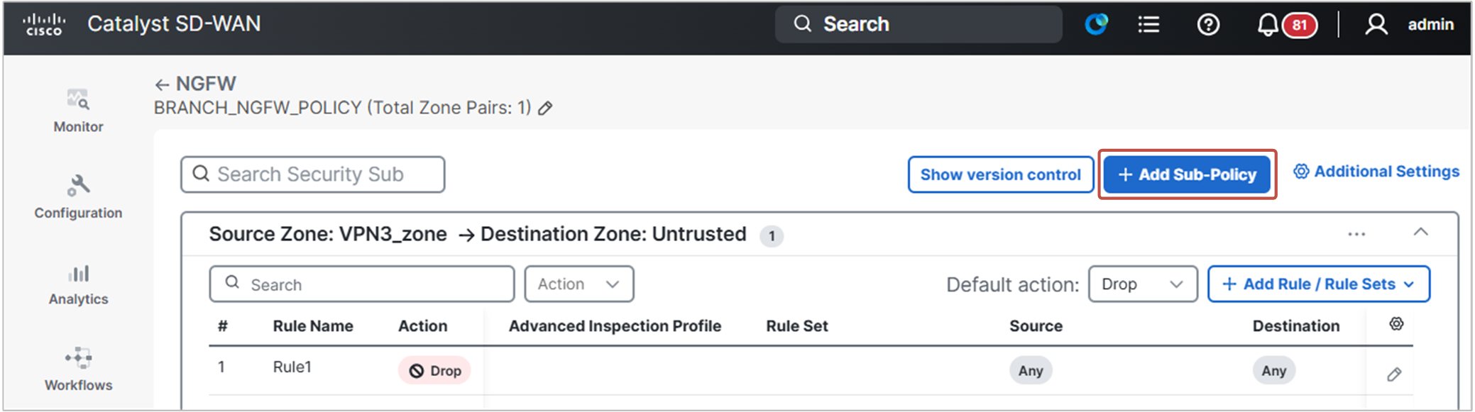 Figure 12.54. Adding a new NGFW policy for VPN3-VPN3.