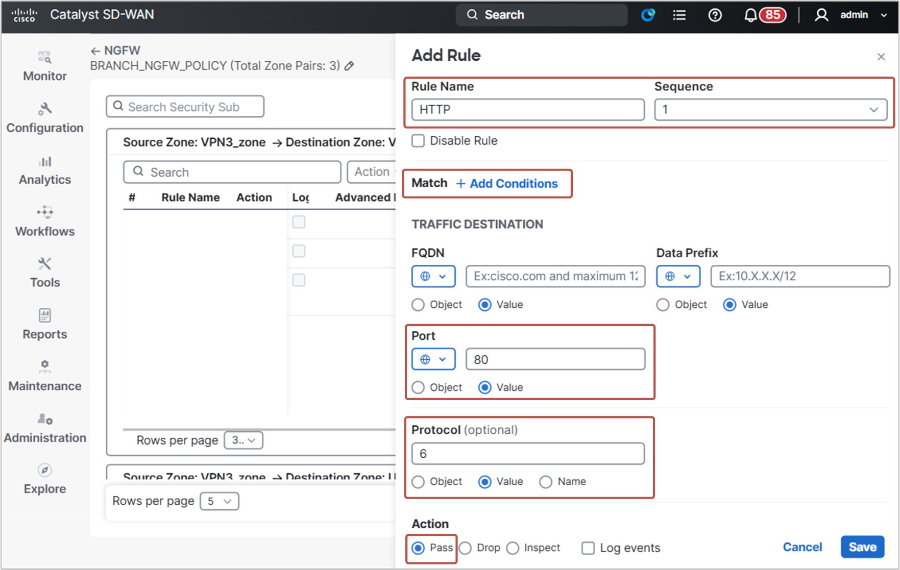 Figure 12.55. Adding rules to the Intra-zone firewall policy.