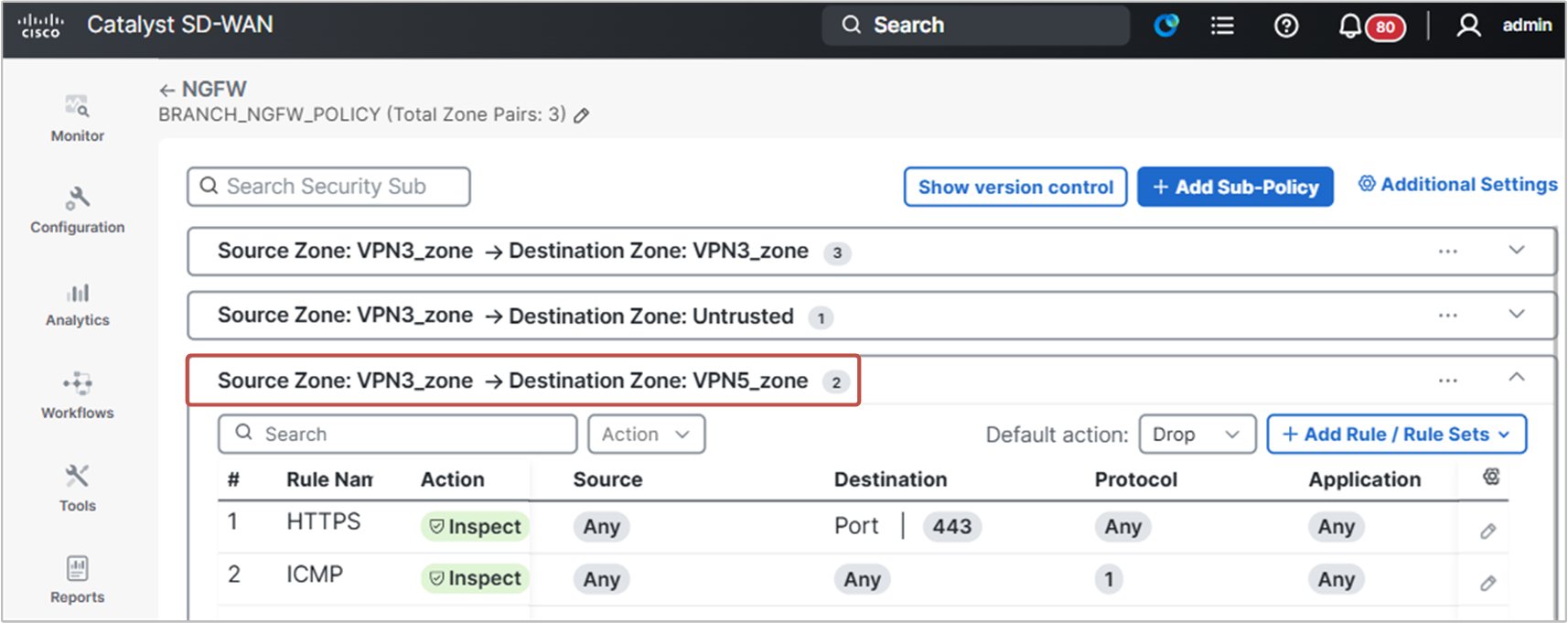 Figure 12.57. Inter-zone Firewall policy.