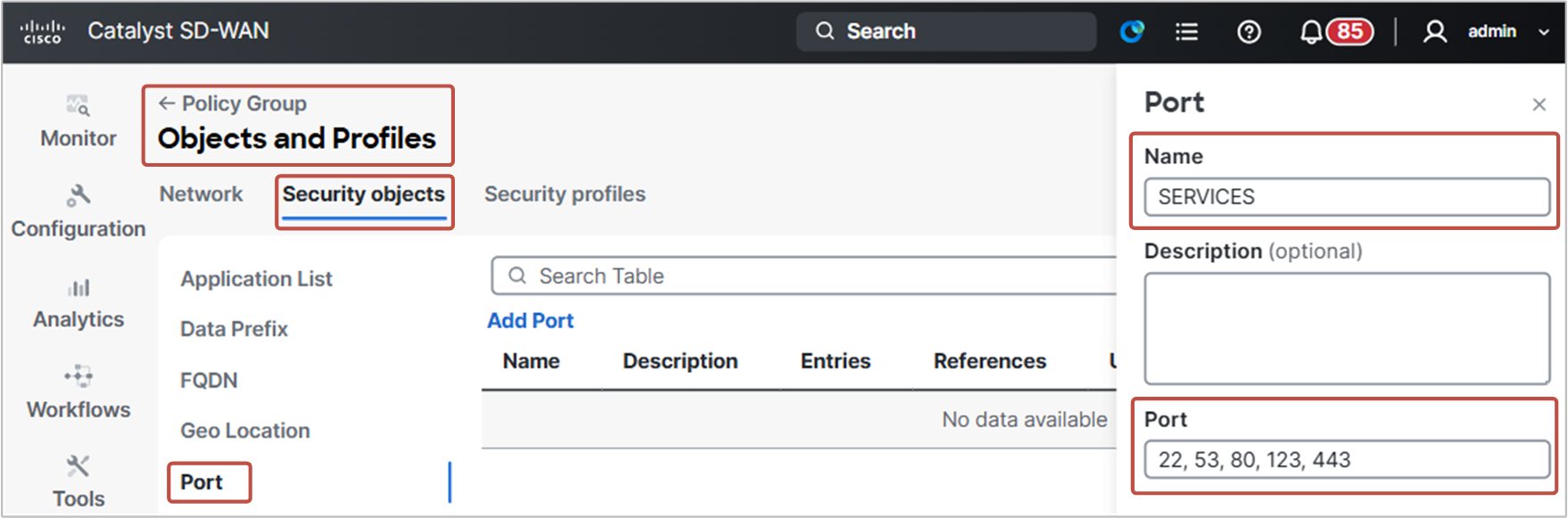 Figure 12.58. Creating a new port object.